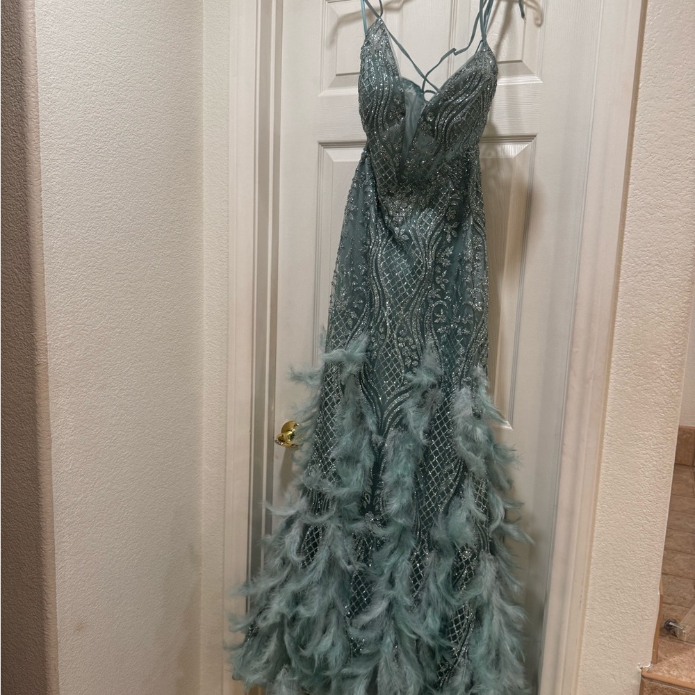 Elegant Feathered Evening Gown